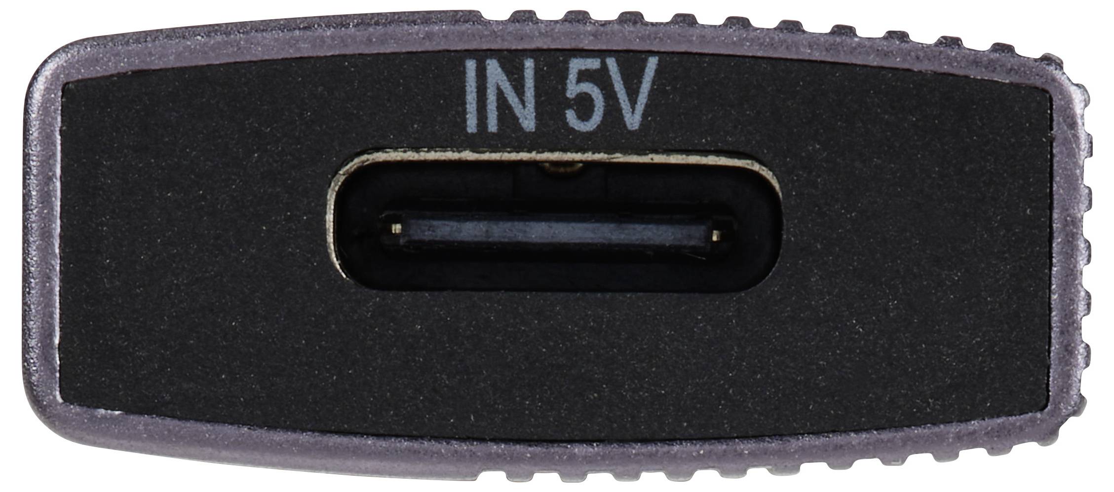 USB-Anschluss mit der Aufschrift IN 5V zum Laden oder Anschließen von Geräten.