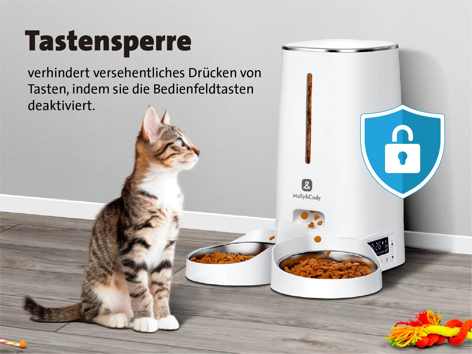 Molly & Cody Futterautomat LUCKY 4l Katze, Hund Weiß Individueller Fütterungsplan, Präzise Dosierung, 2 Schüsseln 1 St. MC100003