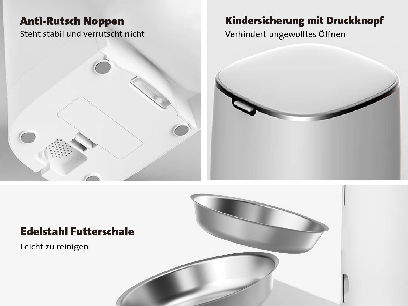 Molly & Cody Futterautomat LUCKY 4l Katze, Hund Weiß Individueller Fütterungsplan, Präzise Dosierung, 2 Schüsseln 1 St. MC100003