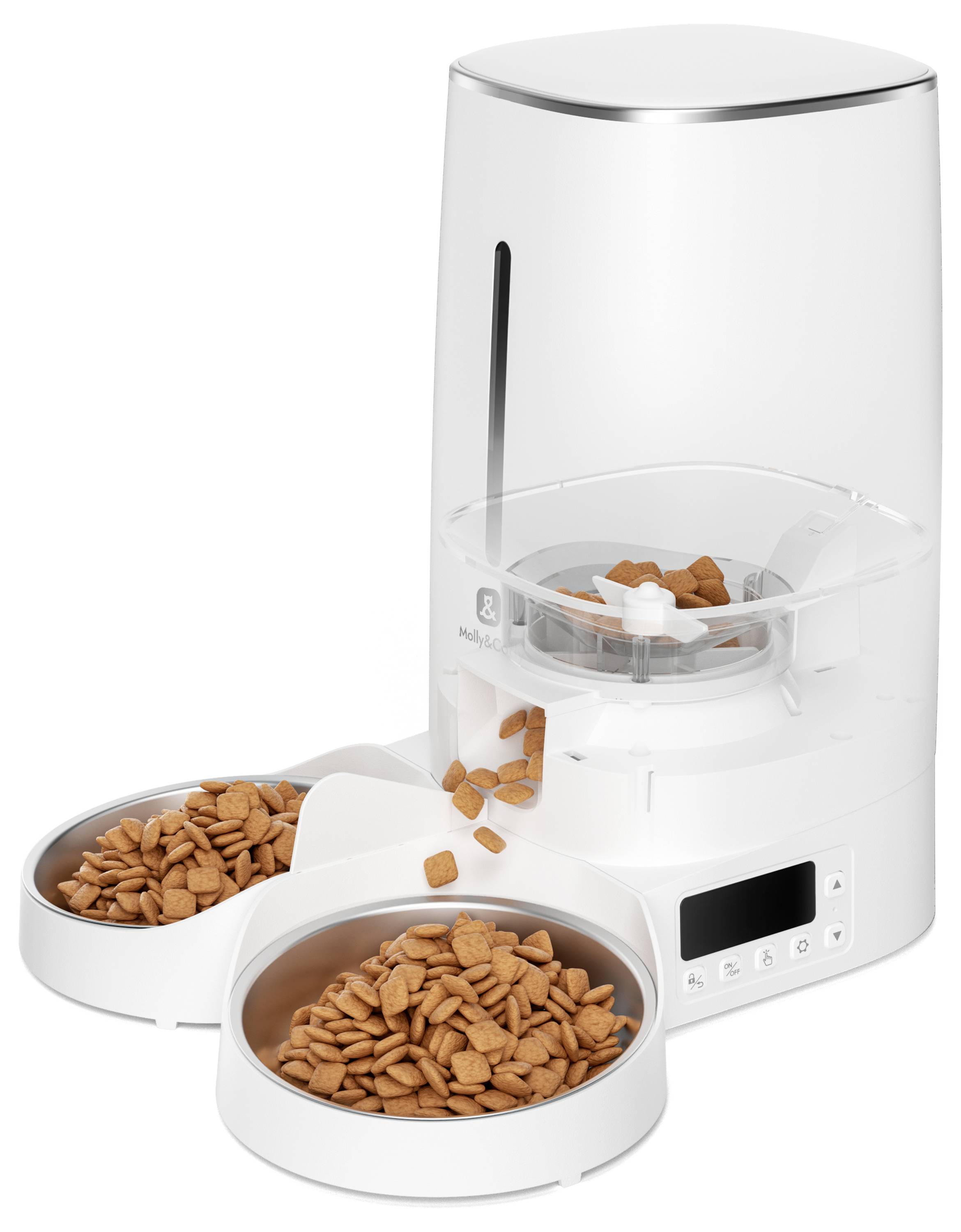 Molly & Cody Futterautomat LUCKY 4l Katze, Hund Weiß Individueller Fütterungsplan, Präzise Dosierung, 2 Schüsseln 1 St. MC100003