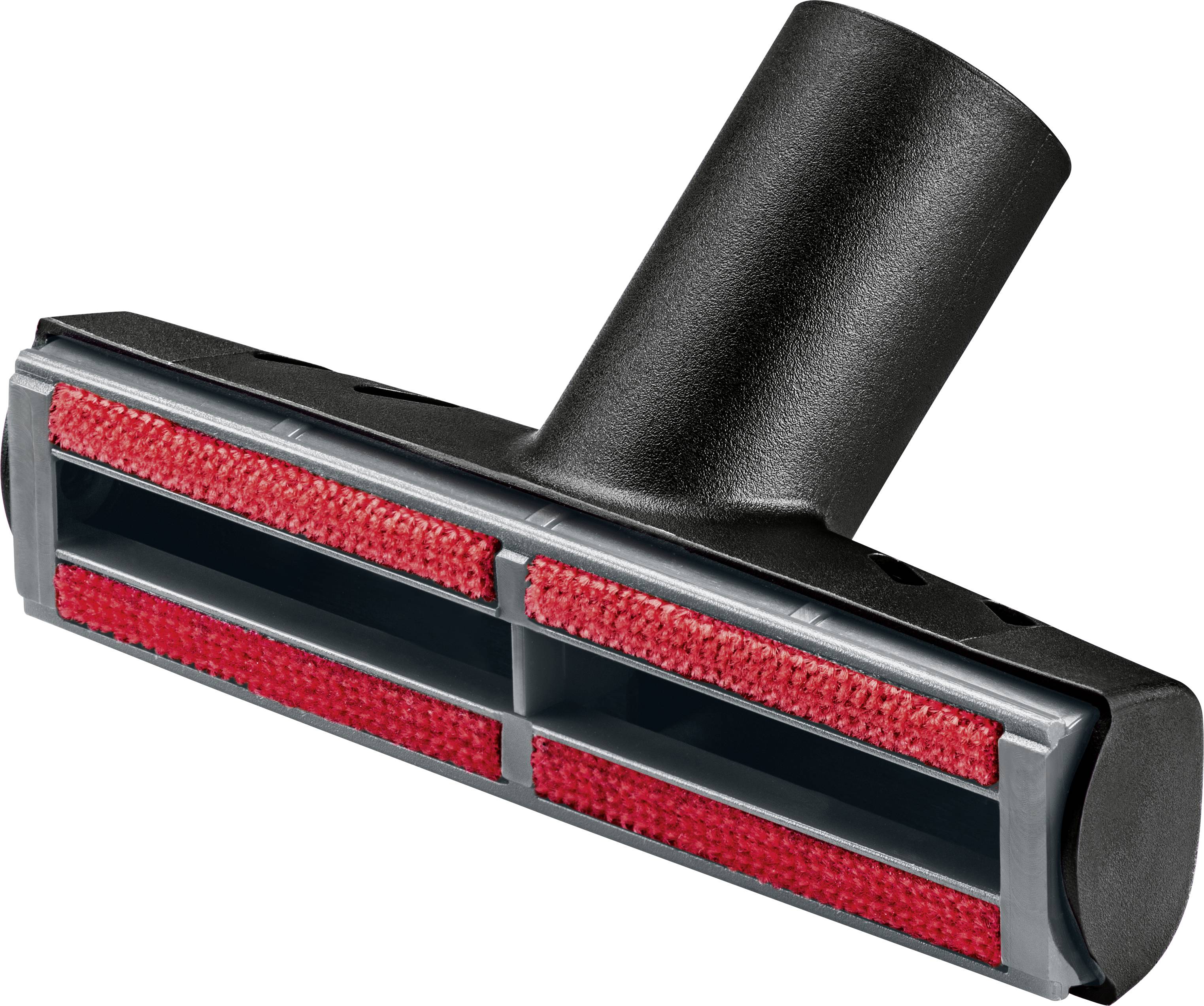 Staubsaugerdüse mit rotem Filzstreifen, geeignet zur Entfernung von Tierhaaren. Entworfen für effiziente Reinigung auf Möbeln.