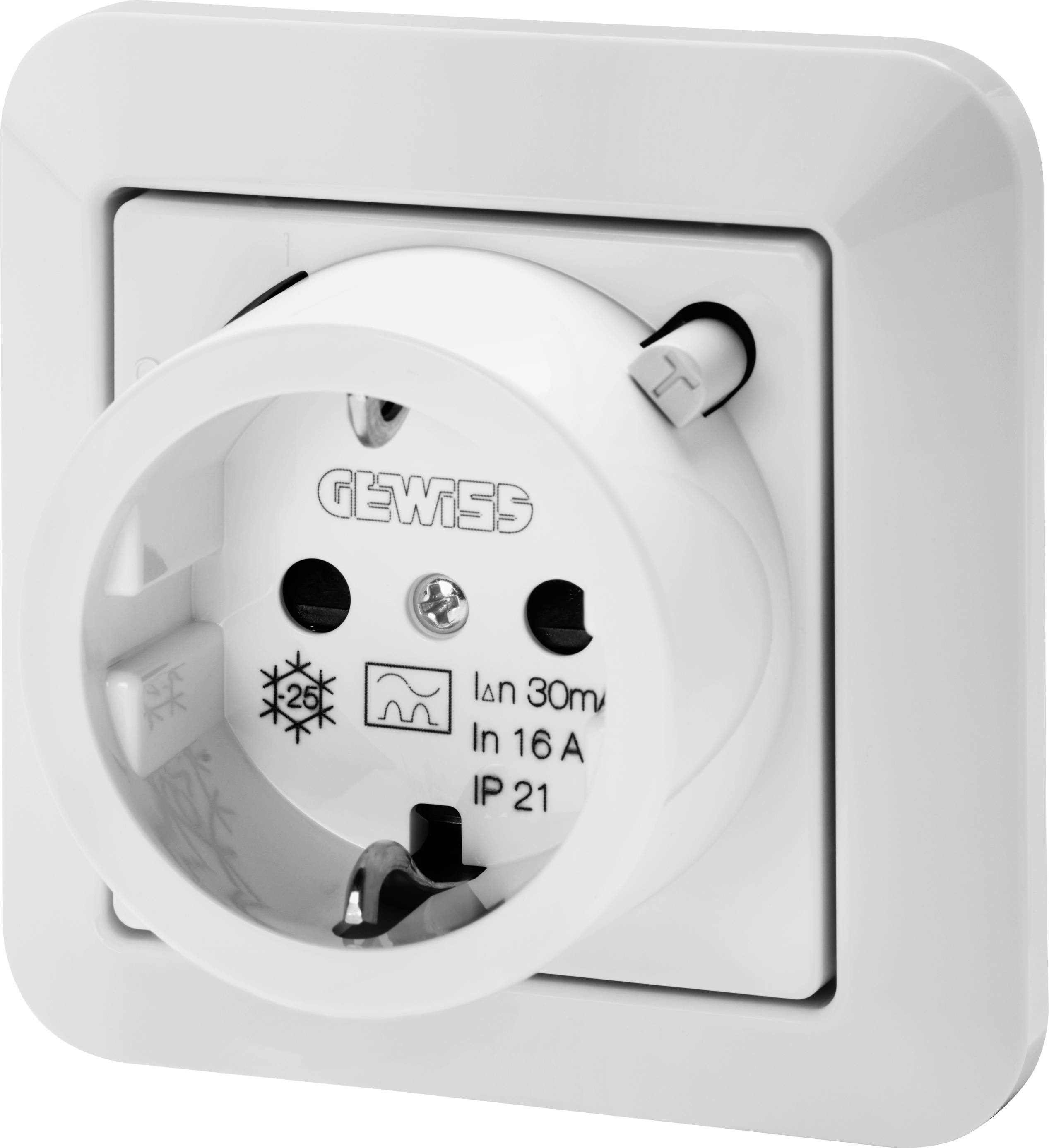 Gewiss GW95522 Unterputz-Fehlerstrom-Sicherheitssteckdose erhöhter Berührungsschutz, mit FI Schutz IP21 Polarweiß
