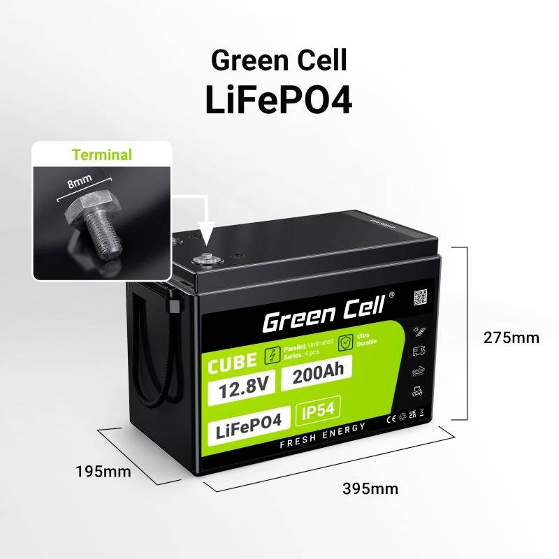 Green Cell CUBE LiFePO4 Spezial-Akku LiFePo-Block Schraubkontakt Li-Ion 12.8V 200Ah 1St.