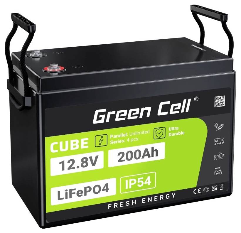 Green Cell CUBE LiFePO4 Spezial-Akku LiFePo-Block Schraubkontakt Li-Ion 12.8V 200Ah 1St.