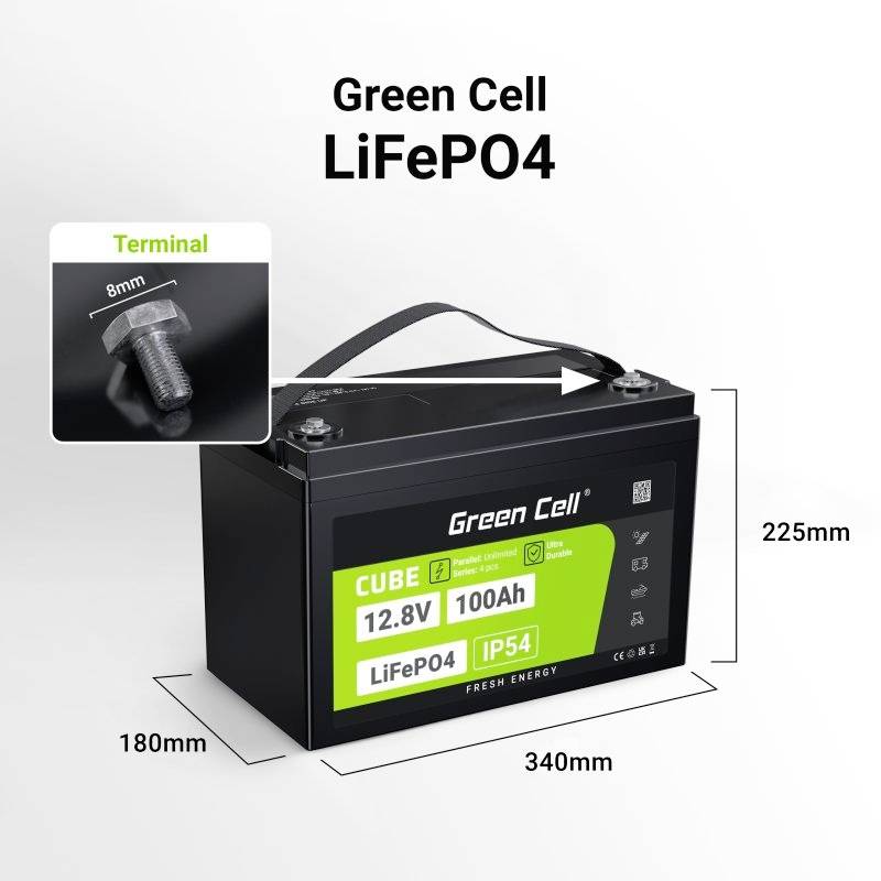 Green Cell CUBE LiFePO4 Spezial-Akku LiFePo-Block Schraubkontakt Li-Ion 12.8V 100Ah 1St.