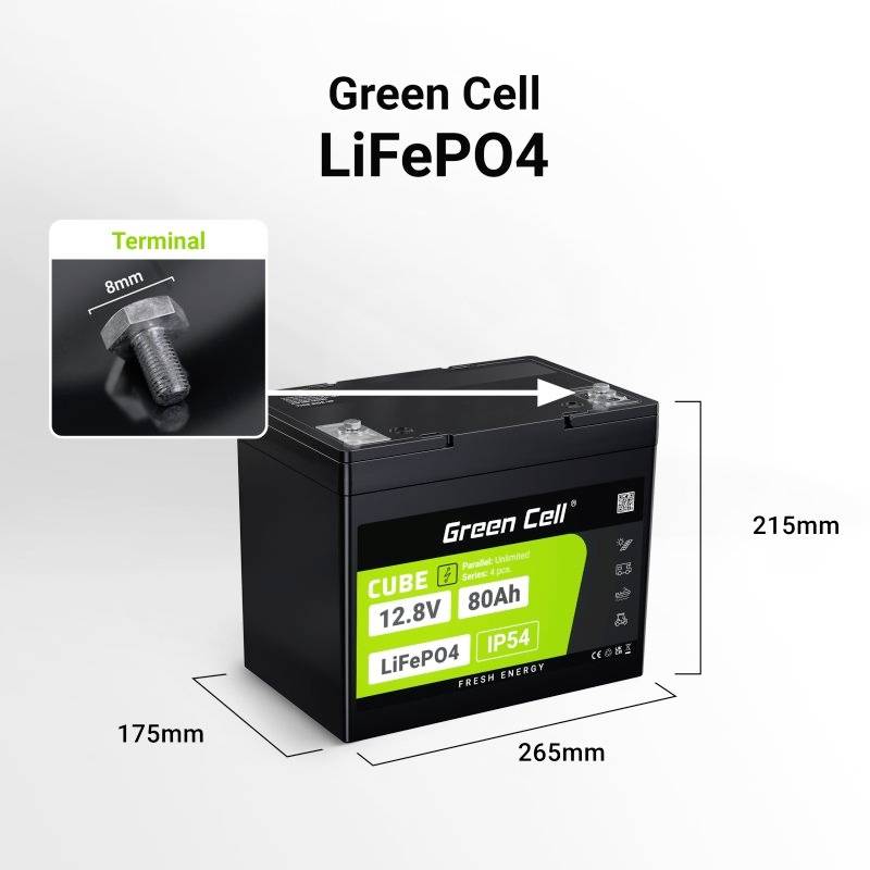 Green Cell CUBE LiFePO4 Spezial-Akku LiFePo-Block Schraubkontakt Li-Ion 12.8V 80Ah 1St.