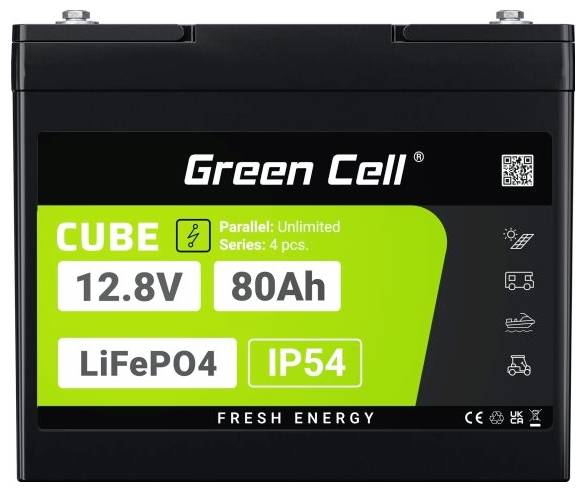 Green Cell CUBE LiFePO4 Spezial-Akku LiFePo-Block Schraubkontakt Li-Ion 12.8V 80Ah 1St.