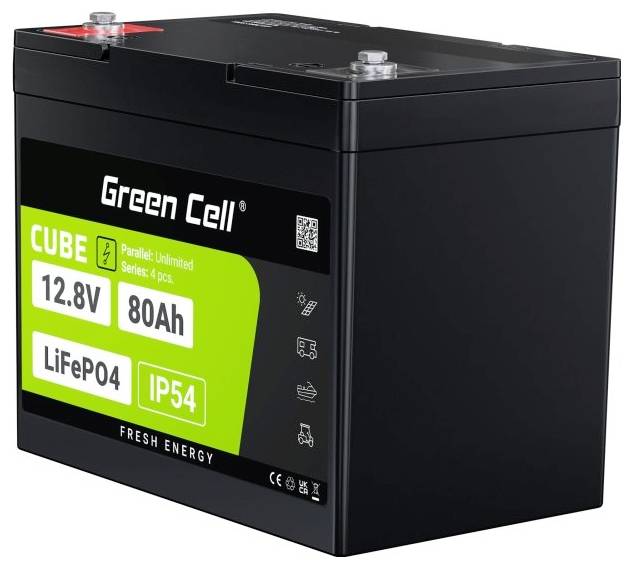 Green Cell CUBE LiFePO4 Spezial-Akku LiFePo-Block Schraubkontakt Li-Ion 12.8V 80Ah 1St.