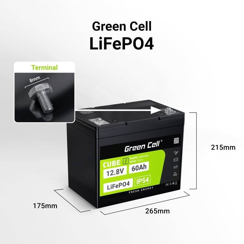 Green Cell CUBE LiFePO4 Spezial-Akku LiFePo-Block Schraubkontakt Li-Ion 12.8V 60Ah 1St.