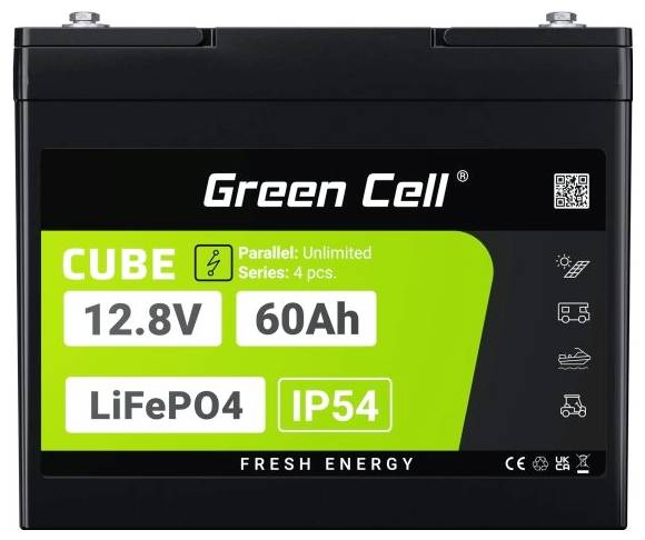 Green Cell CUBE LiFePO4 Spezial-Akku LiFePo-Block Schraubkontakt Li-Ion 12.8V 60Ah 1St.