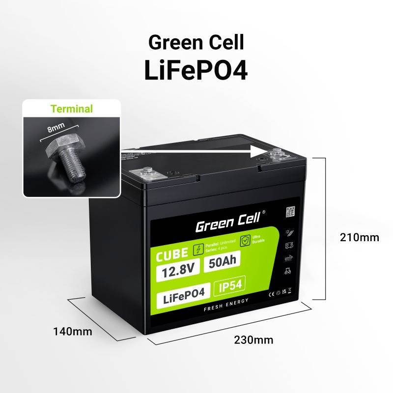 Green Cell CUBE LiFePO4 Spezial-Akku LiFePo-Block Schraubkontakt Li-Ion 12.8V 50Ah 1St.