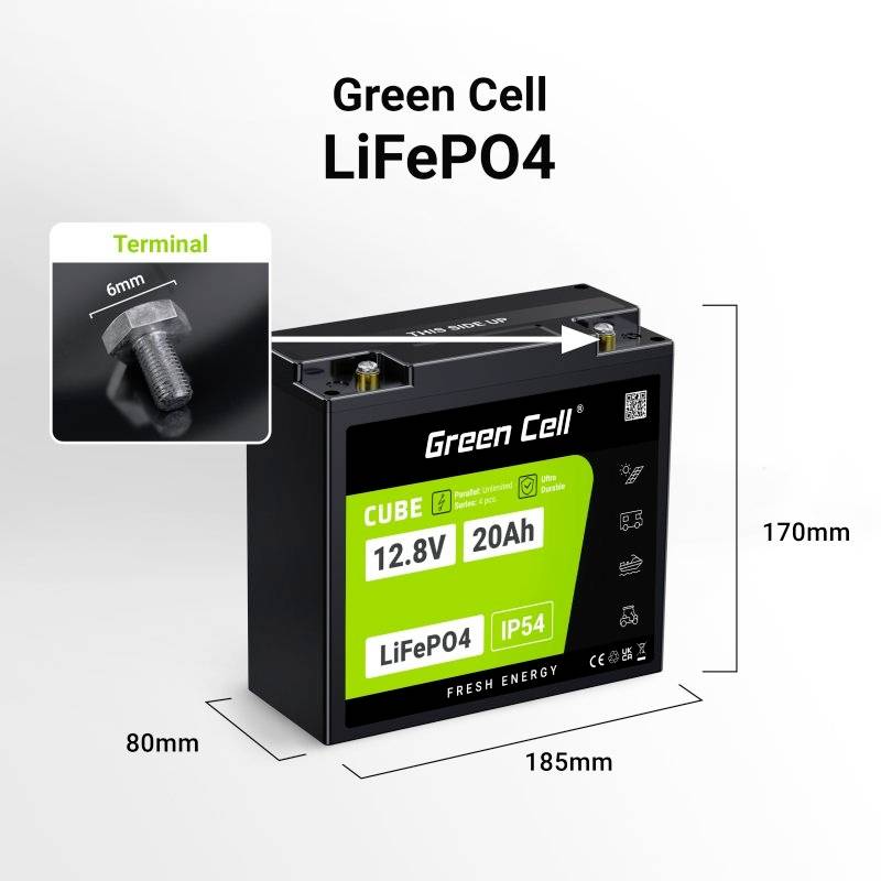 Green Cell CUBE LiFePO4 Spezial-Akku LiFePo-Block Schraubkontakt Li-Ion 12.8V 20Ah 1St.