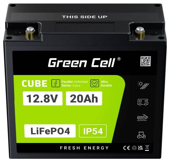 Green Cell CUBE LiFePO4 Spezial-Akku LiFePo-Block Schraubkontakt Li-Ion 12.8V 20Ah 1St.