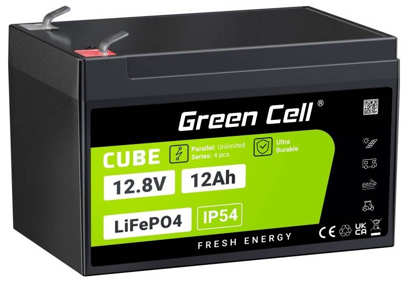 Green Cell CUBE LiFePO4 Spezial-Akku LiFePo-Block Flachstecker Li-Ion 12.8V 12Ah 1St.