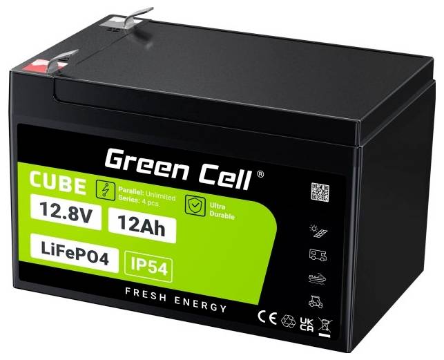 Green Cell CUBE LiFePO4 Spezial-Akku LiFePo-Block Flachstecker Li-Ion 12.8V 12Ah 1St.