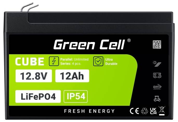 Green Cell CUBE LiFePO4 Spezial-Akku LiFePo-Block Flachstecker Li-Ion 12.8V 12Ah 1St.