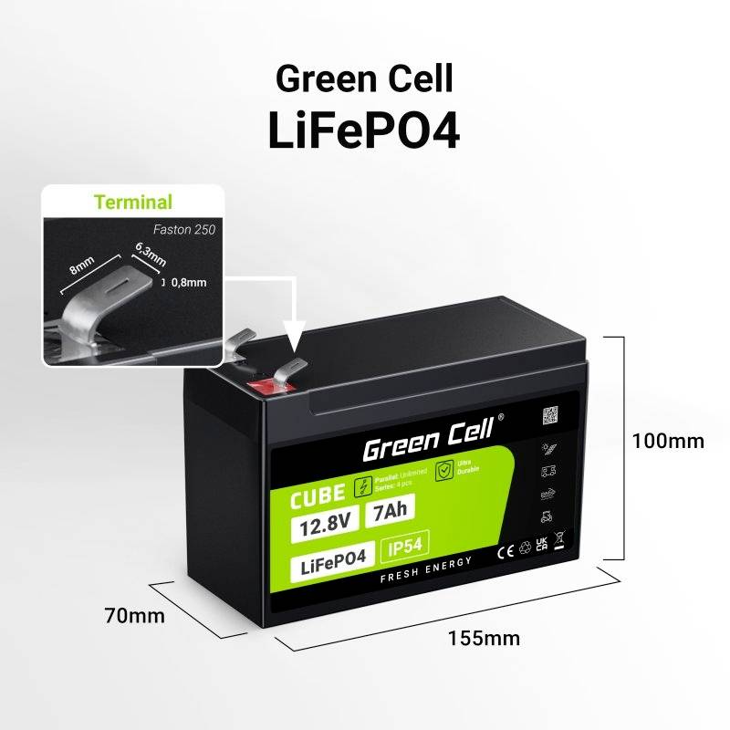 Green Cell CUBE LiFePO4 Spezial-Akku LiFePo-Block Flachstecker Li-Ion 12.8 V 7 Ah 1 St.
