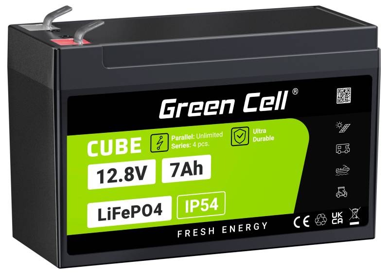 Green Cell CUBE LiFePO4 Spezial-Akku LiFePo-Block Flachstecker Li-Ion 12.8 V 7 Ah 1 St.