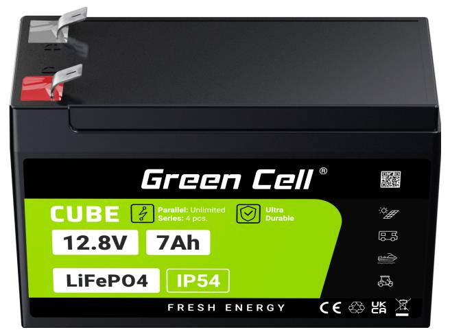 Green Cell CUBE LiFePO4 Spezial-Akku LiFePo-Block Flachstecker Li-Ion 12.8 V 7 Ah 1 St.