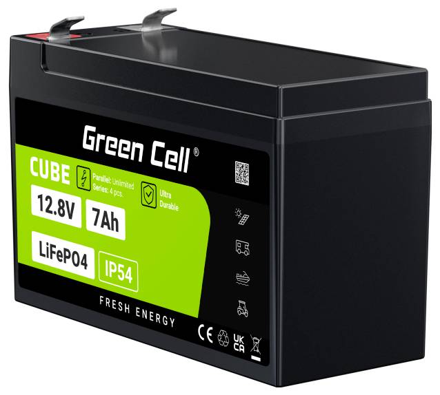 Green Cell CUBE LiFePO4 Spezial-Akku LiFePo-Block Flachstecker Li-Ion 12.8V 7Ah 1St.