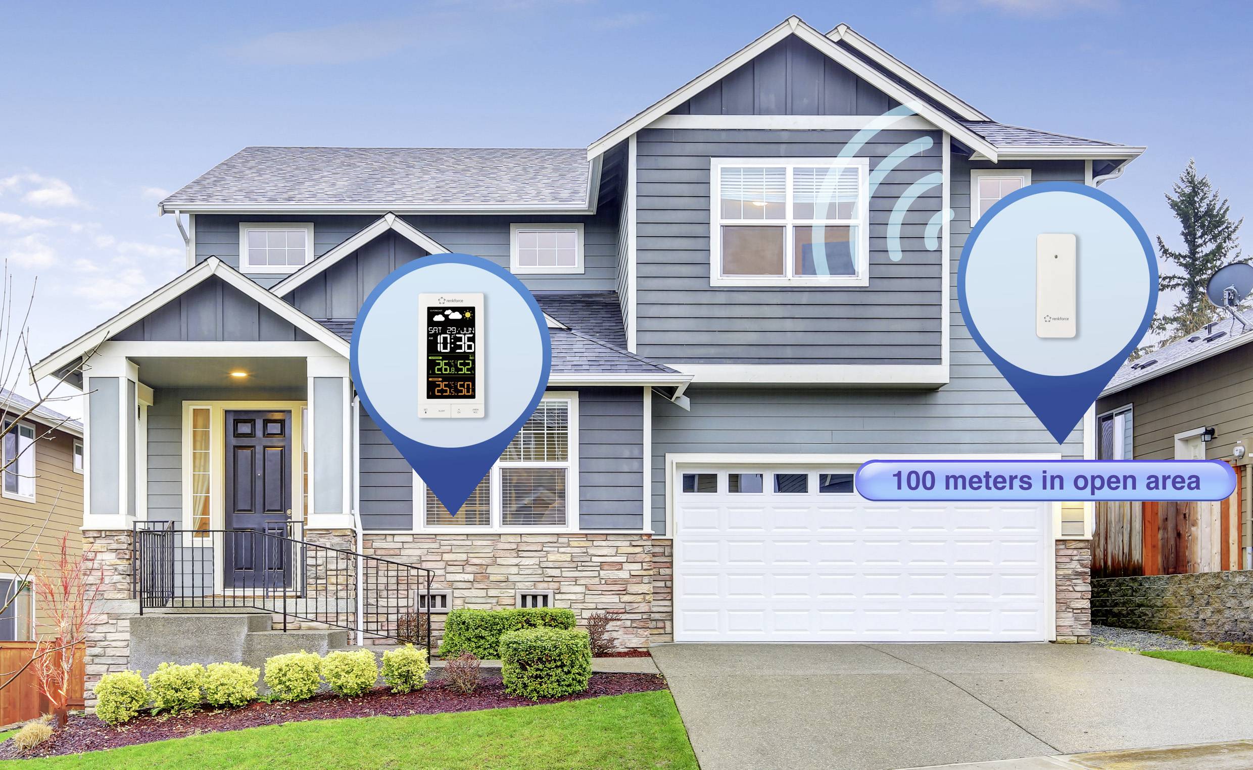 Renkforce RF-6701490 Funk-Wetterstation Vorhersage für 12 Stunden Anzahl Sensoren max. 3