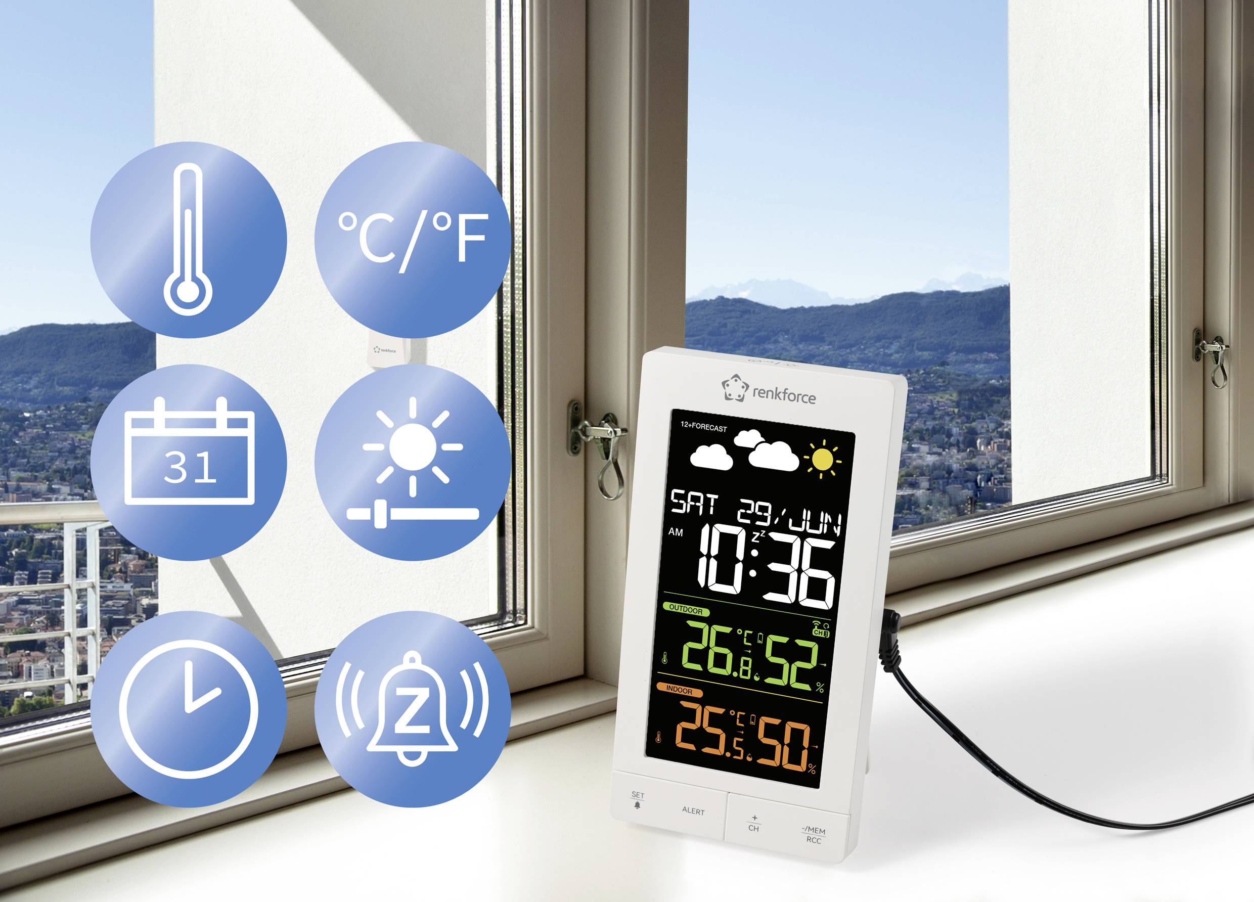 Renkforce RF-6701490 Funk-Wetterstation Vorhersage für 12 Stunden Anzahl Sensoren max. 3