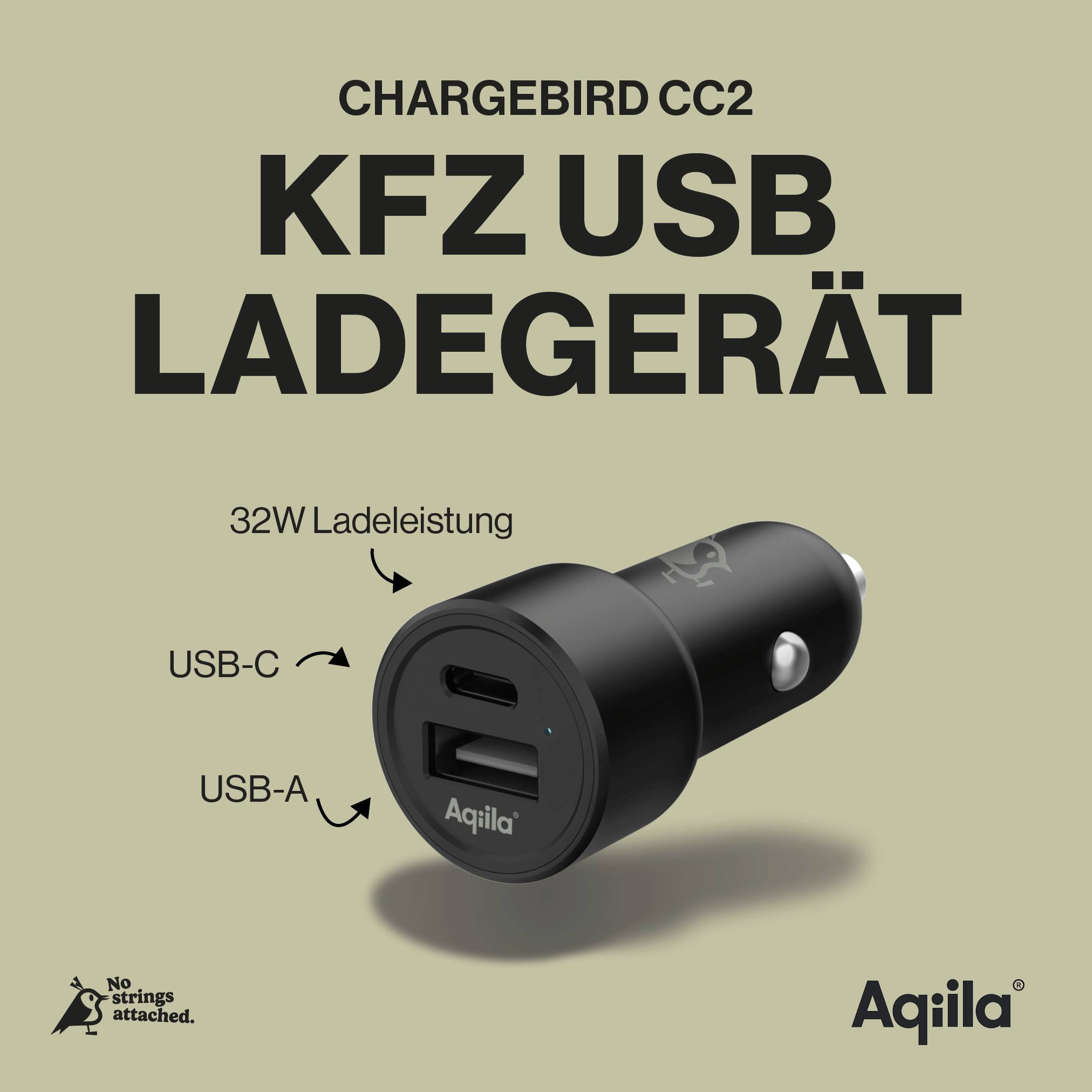 Aqiila CC2 Ladeadapter 32W 1x USB-A, 1x USB-C® Quick Charge 3.0, USB PD Schwarz KFZ, LKW USB Power Delivery (USB-PD)