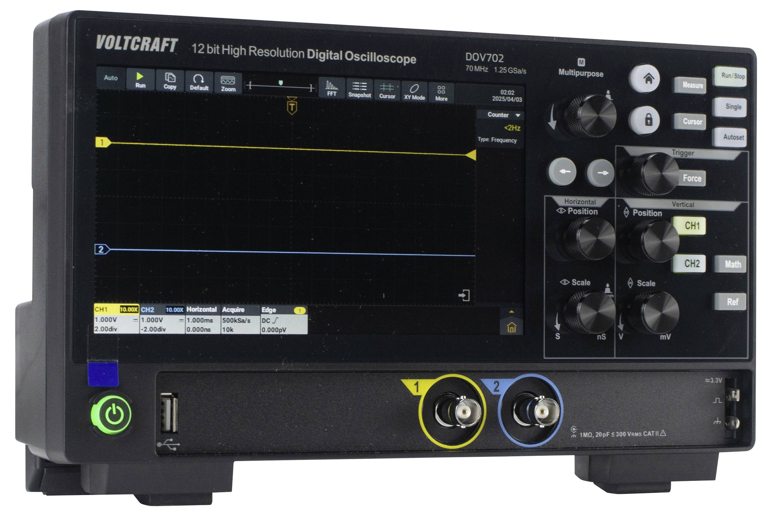 VOLTCRAFT DOV702 Digital-Oszilloskop 70MHz 2-Kanal 1.25 GSa/s 50 Mpts 12 Bit Digital-Speicher (DSO) 1St.