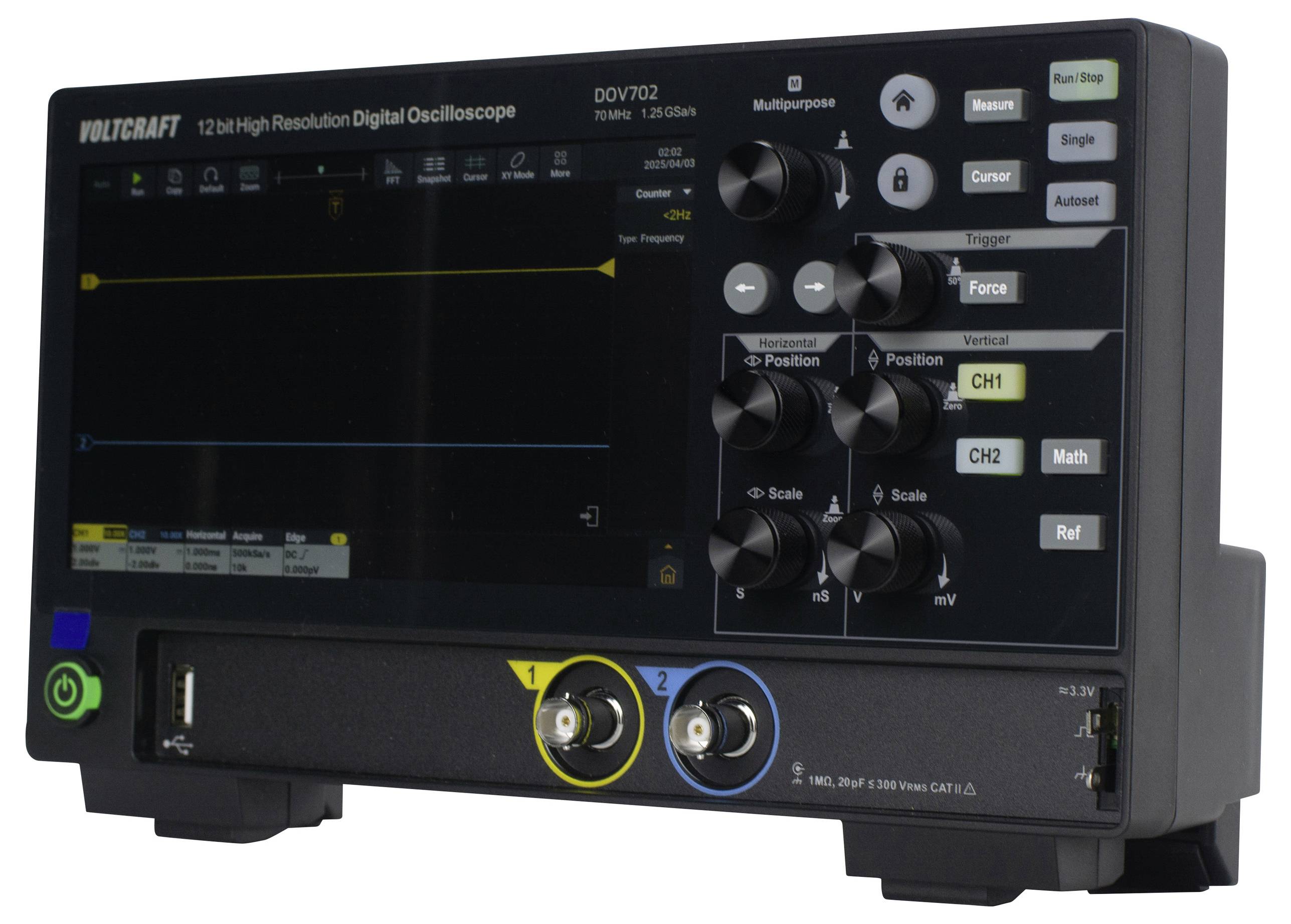 VOLTCRAFT DOV702 Digital-Oszilloskop 70MHz 2-Kanal 1.25 GSa/s 50 Mpts 12 Bit Digital-Speicher (DSO) 1St.