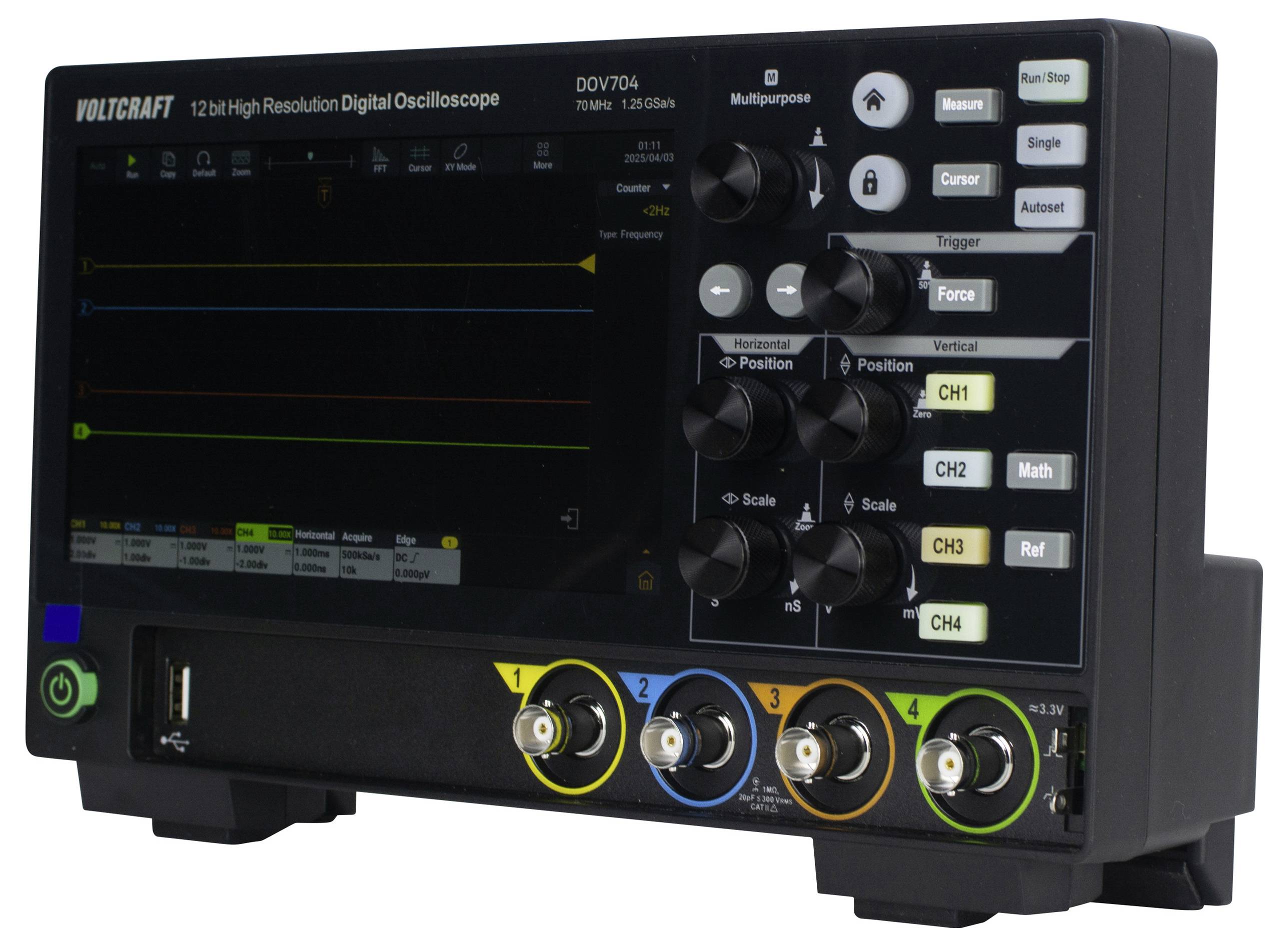 VOLTCRAFT DOV704 Digital-Oszilloskop 70MHz 4-Kanal 1.25 GSa/s 50 Mpts 12 Bit Digital-Speicher (DSO) 1St.