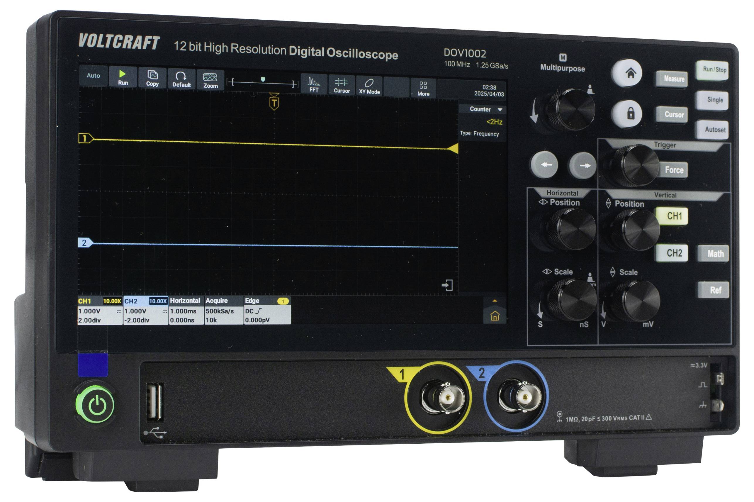 VOLTCRAFT DOV1002 Digital-Oszilloskop 100MHz 2-Kanal 1.25 GSa/s 50 Mpts 12 Bit Digital-Speicher (DSO) 1St.