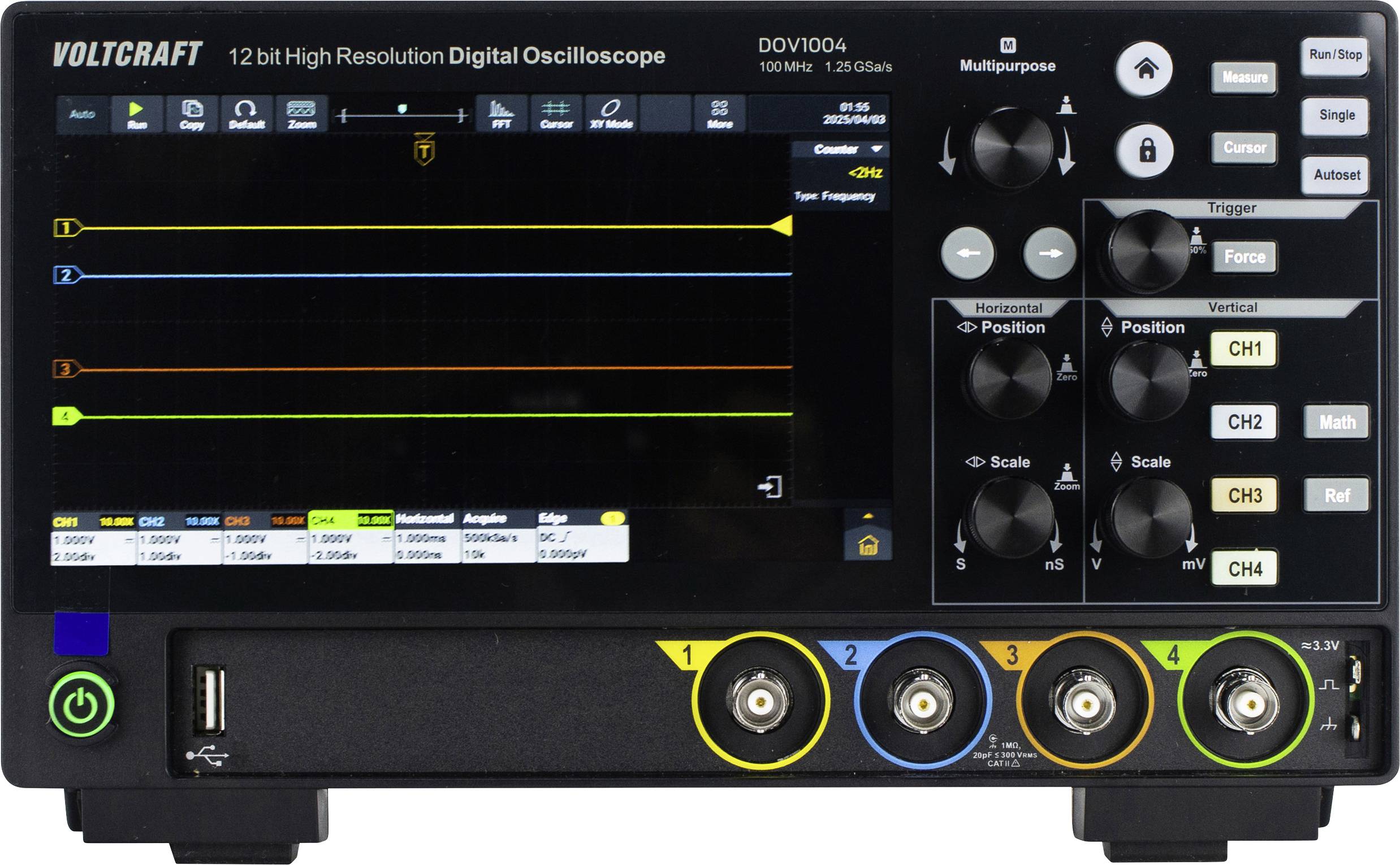 VOLTCRAFT DOV1004 Digital-Oszilloskop 100 MHz 4-Kanal 1.25 GSa/s 50 Mpts 12 Bit Digital-Speicher