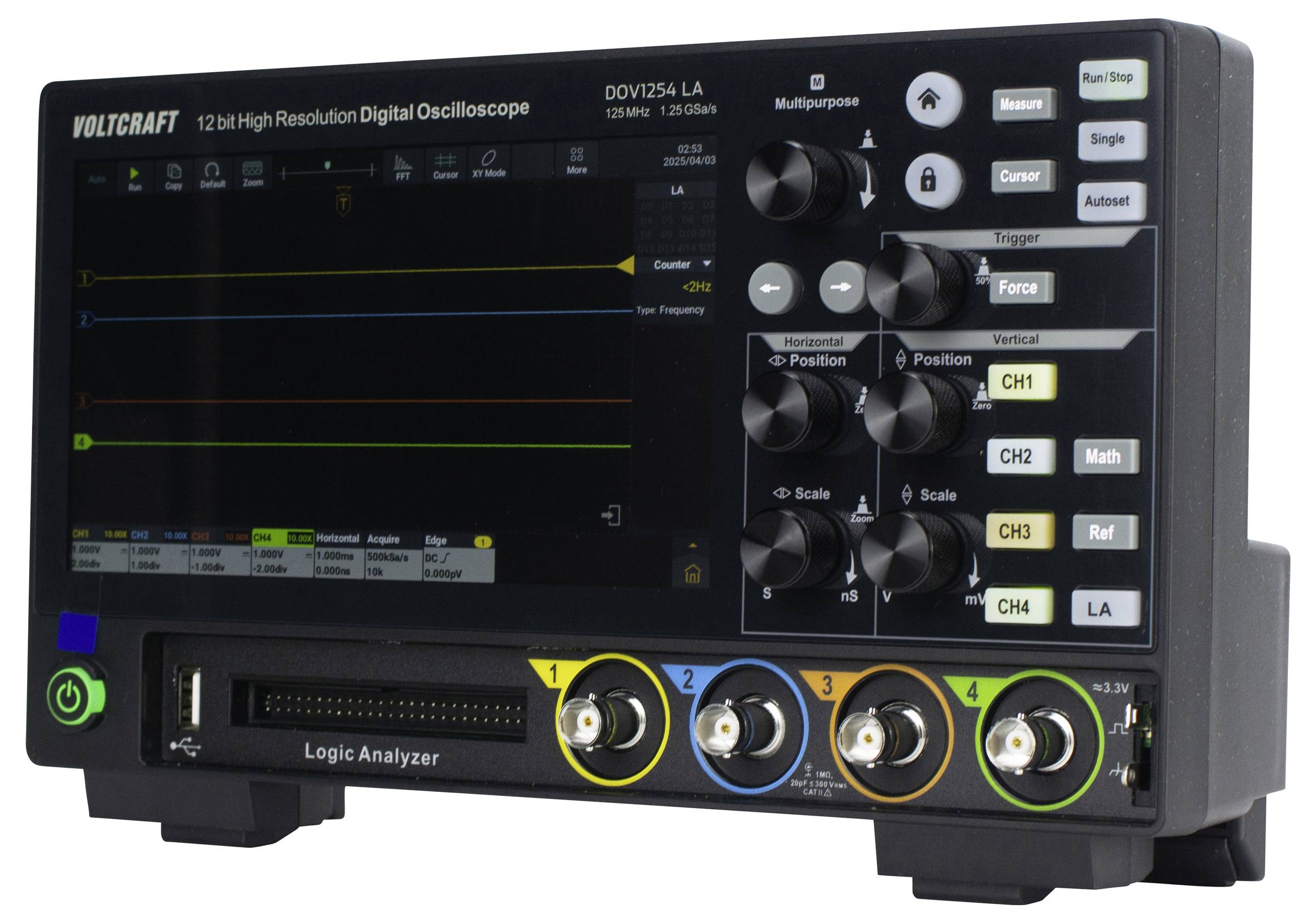 VOLTCRAFT DOV1254 LA Digital-Oszilloskop 125MHz 4-Kanal 1.25 GSa/s 100 Mpts 12 Bit Digital-Speicher (DSO), Logic-Analyser 1St.