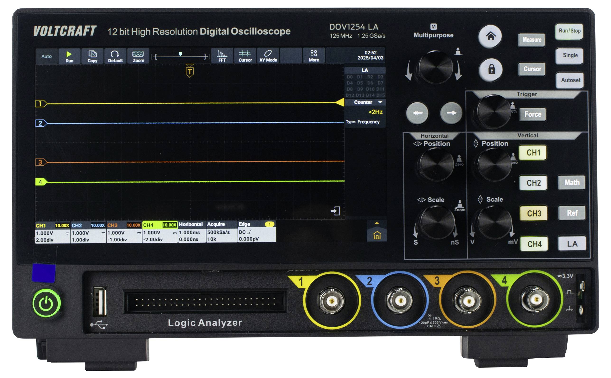 VOLTCRAFT DOV1254 LA Digital-Oszilloskop 125MHz 4-Kanal 1.25 GSa/s 100 Mpts 12 Bit Digital-Speicher (DSO), Logic-Analyser 1St.