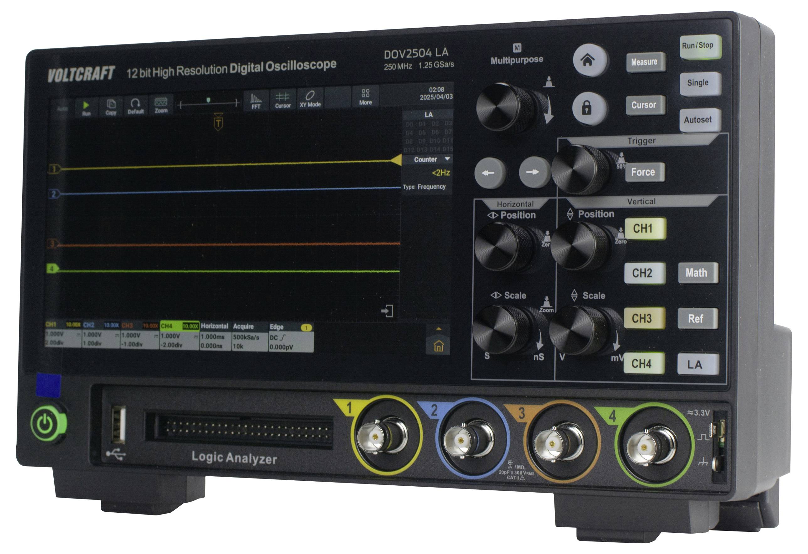 VOLTCRAFT DOV2504 LA Digital-Oszilloskop 250MHz 4-Kanal 1.25 GSa/s 100 Mpts 12 Bit Digital-Speicher (DSO), Logic-Analyser 1St.