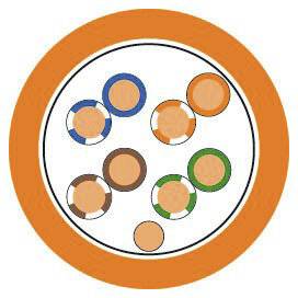 Ein Teller mit bunten Donuts, orange umrandet, auf hellem Hintergrund.