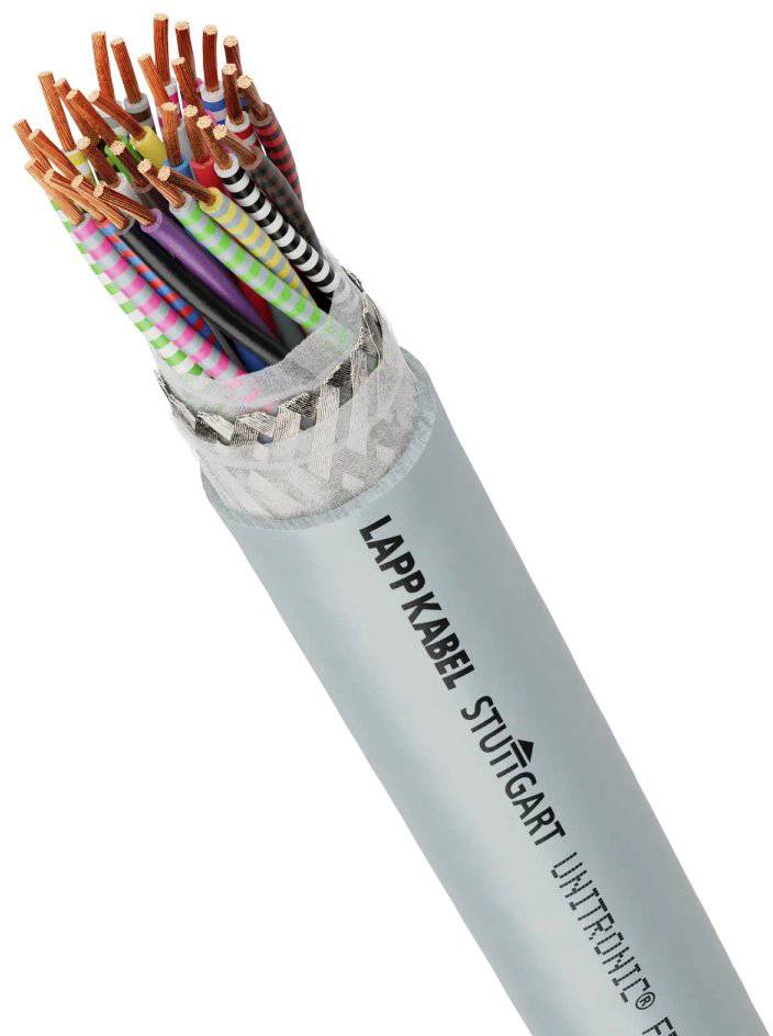 Ein mehradriges Kabel mit unterschiedlichen farbigen Leitungen ist zu sehen, beschriftet mit 'Lappkabel Stuttgart Unitronic'.