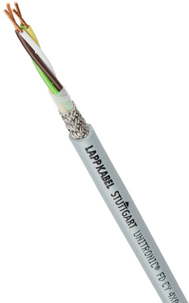 Kabel Lappkabel UNITRONIC® FD CY, vieleadrig, geschirmt. Geeignet für flexible Anwendungen, Text: 'LAPPKABEL STUTTGART UNITRONIC FD CY 4x2x'.