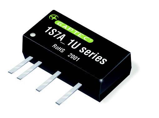 Ein elektronisches Bauteil mit der Aufschrift 'GAPTEC 1S7A_1U series RoHS 2001', vier Anschlusspins sichtbar.