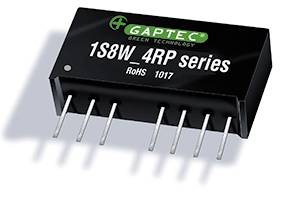 Ein schwarzer elektronischer Baustein mit der Aufschrift 'GAPTEC GREEN TECHNOLOGY' und '1S8W 4RP series'. Sieben Metallpins ragen heraus.