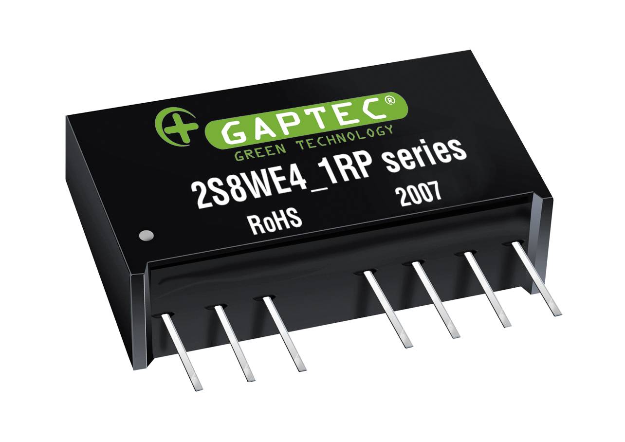 Elektronischer Chip von GAPTEC mit der Aufschrift '2S8WE4_1RP series', RoHS-konform, Jahr 2007, zeigt grüne Technologie.