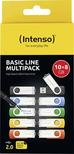 Intenso USB-Stick 10er Pack Basic Line 10 x 8 GB USB-Stick 8 GB Gelb, Grün, Blau, Orange, Schwarz 3