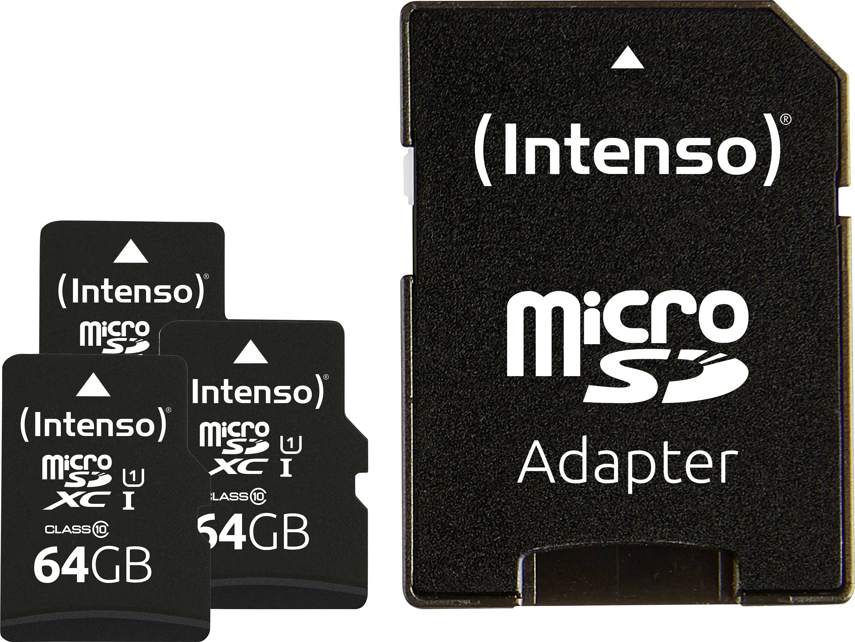 Intenso Premium 3er Pack (3 x 64 GB) microSDXC-Karte 64GB Class 10 UHS-I inkl. SD-Adapter