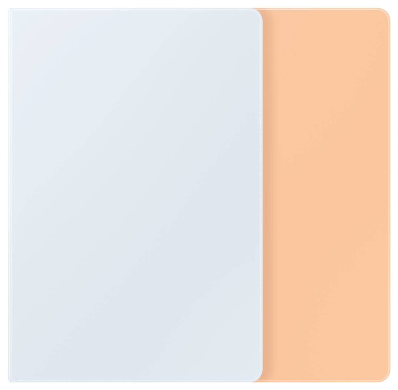 Zwei Rechtecke nebeneinander: links ein größeres hellblaues, rechts ein kleineres orangefarbenes.