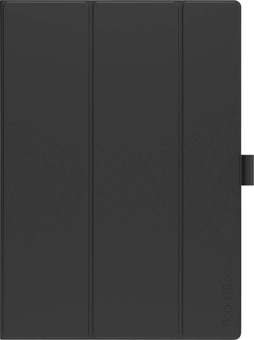 Eine schwarze Schutzhülle für einen PocketBook E-Reader, geschlossen. Geeignet zum Schutz des Geräts vor Kratzern und Stößen.