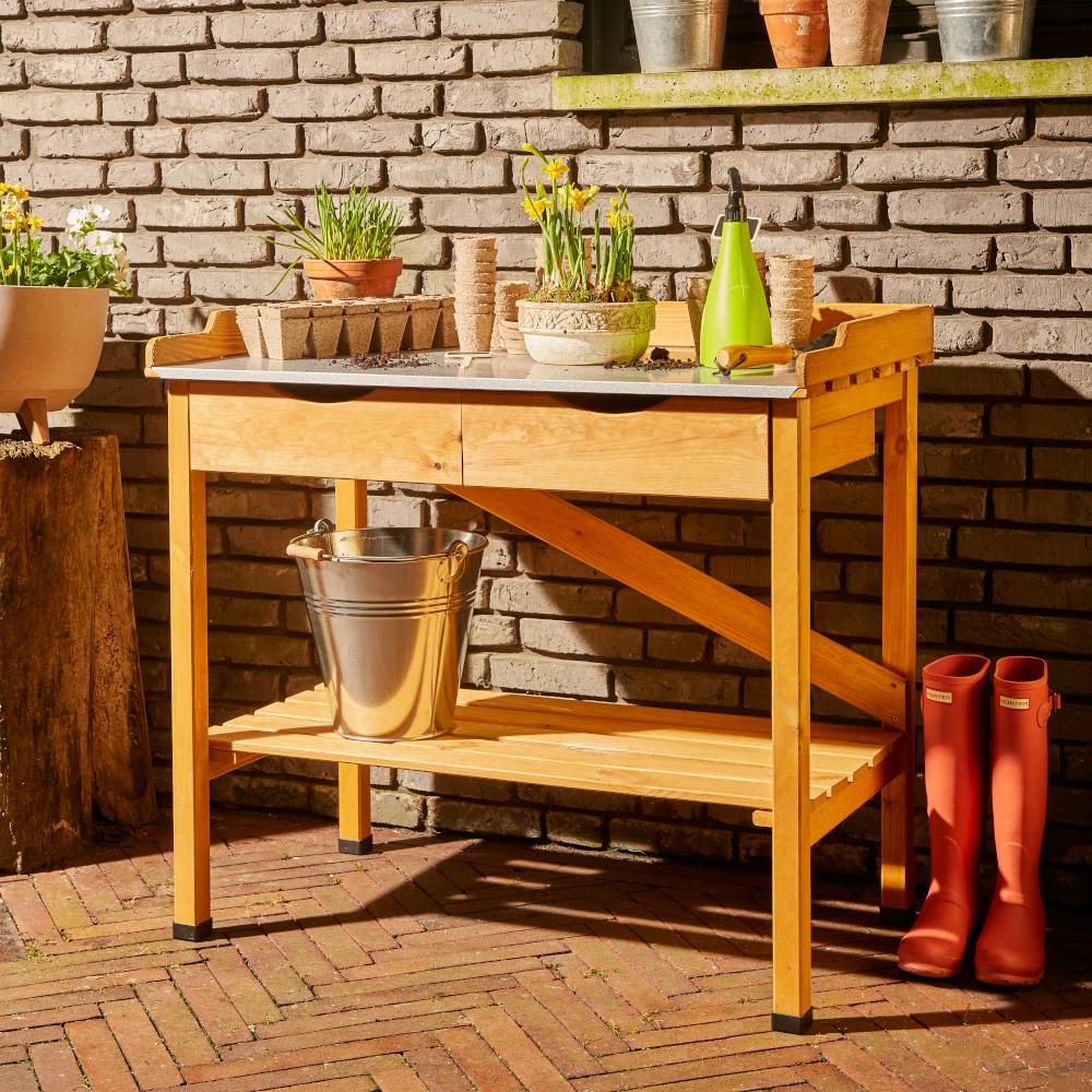 Siena Garden Paola 7528 Gartentisch Kiefernholz, Stahlblech Natur, Silber, Schwarz