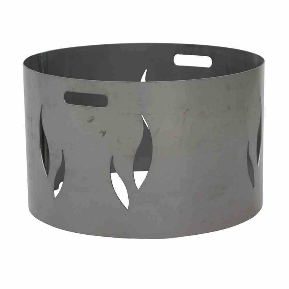 Runder Metall-Feuerring mit ausgeschnittenen Flammenmustern, geeignet für dekorative Outdoor-Feuerstellen im Garten oder auf der Terrasse.