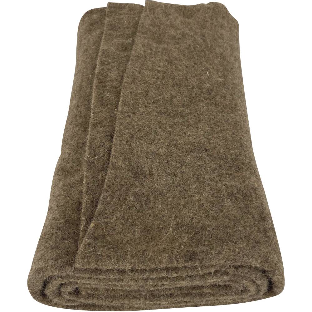 Eine gefaltete, dunkelbraune Decke aus Wollmaterial. Sie wirkt dick und warm, ideal für kühle Umgebungen.