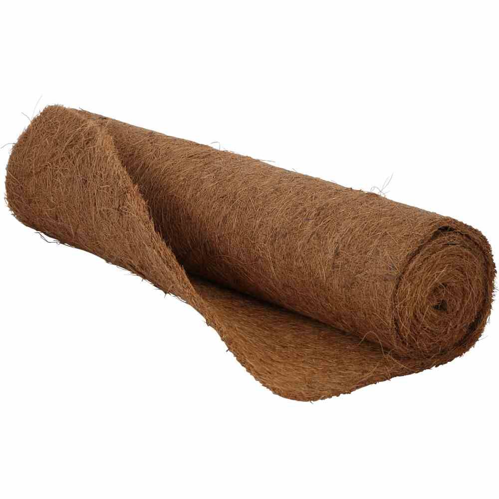 Rolle aus braunem, natürlichem Material, vermutlich Kokosmatte. Sie ist teilweise abgerollt und zeigt ihre raue Textur.