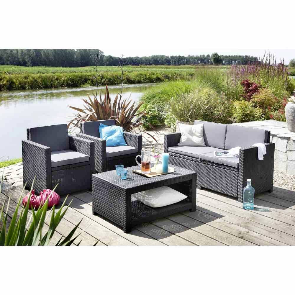 Allibert Monaco 213852 Gartenmöbel-Set Kunststoff, Polyester Graphit, Grau
